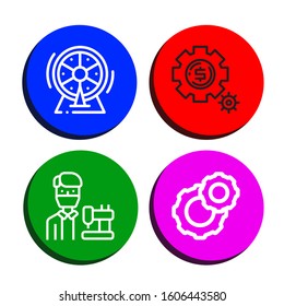 machine simple icons set. Contains such icons as Wheel, Setting, Tailor, Cogwheel, can be used for web, mobile and logo