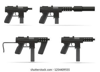 machine submachine hand gun street gang weapons stock vector illustration isolated on white background