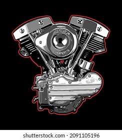 a machine that is widely use by touring motorbikes, v-twin engine, engine motorcycle, t-shirt design, motorcycle club, patch, panhead, kucklehead, shovelhead, Motorradfahrer, motorrijder, motard