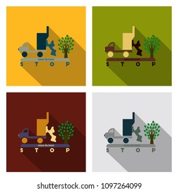 The machine throws rubbish under a tree. Text stop poison the forest