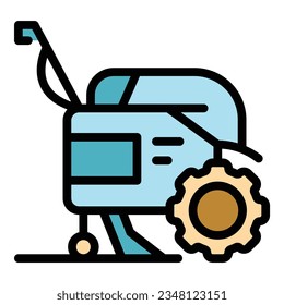 Machine tractor icon outline vector. Farm cultivator. Grass machinery color flat