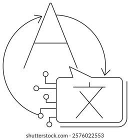 Machine Translation icon. Simple outline monochrome black vector pictogram with thin lines on a transparent background. Line thickness is editable