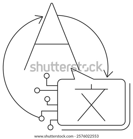 Machine Translation icon. Simple outline monochrome black vector pictogram with thin lines on a transparent background. Line thickness is editable