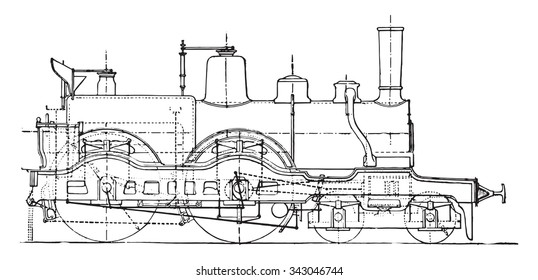 Machine travelers express train, vintage engraved illustration. Industrial encyclopedia E.-O. Lami - 1875.
