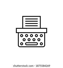 Machine, typewriter, typing icon symbol in flat black line style, isolated on white background