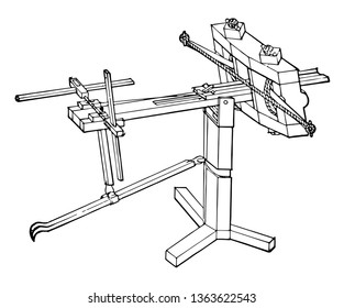 A machine used to shed explosives during wartime, vintage line drawing or engraving illustration.