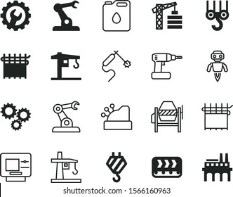 machine vector icon set such as: cordless, single, man, transportation, repair work, structure, dollar, check, metal welding, filled, landscape, character, wheels, welder, conveyor, cogwheel, sale