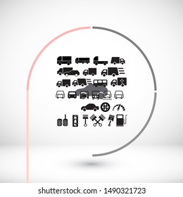 machine vector icon,piston, speedometer, keys, wheel 10 EPSminivan; type; truck; hatchback; pickup; mini; van;