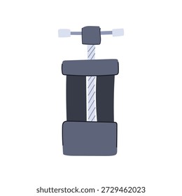 Machine vice tool holding a workpiece firmly, illustrating mechanical clamping equipment for industrial jobs, workshop tasks, and crafting projects in a flat vector style