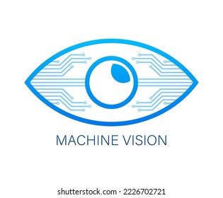 Signo de visión de máquina, etiqueta. Ilustración de material vectorial.
