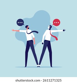 Machine vs human, think difference between a robot and a man, businessman and robot tied leg together, pointing and choosing different ways or choices