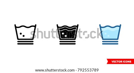 Machine wash gentle or delicate icon of 3 types: color, black and white, outline. Isolated vector sign symbol.