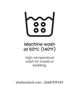 Machine Wash at 60°C Gentle Symbol - Laundry Care Vector Icon
