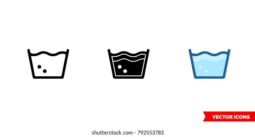 Machine wash icon of 3 types: color, black and white, outline. Isolated vector sign symbol.