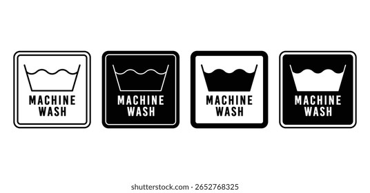 Máquina de lavar ícones preto e branco quadrado símbolos Vetor Design Ilustração