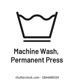 Machine wash permanent press icon with text. Machine wash permanent press vector sign.  Laundry icon isolated on white background. 