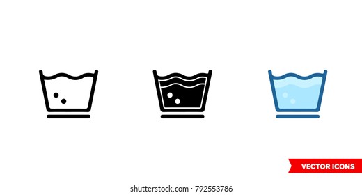 Machine wash permanent press icon of 3 types: color, black and white, outline. Isolated vector sign symbol.