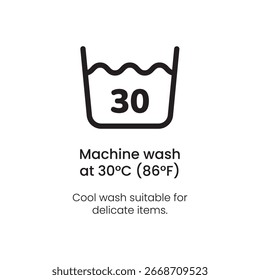 Máquina de lavar a 30°C Símbolo - Laundry Care Vetor Ícone
