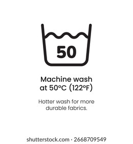 Machine Wash at 50°C Symbol - Laundry Care Vector Icon
