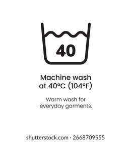 Machine Wash at 40°C Symbol - Laundry Care Vector Icon

