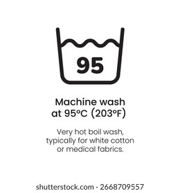 Machine Wash at 95°C Symbol - Laundry Care Vector Icon
