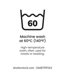 Machine Wash at 60°C Symbol - Laundry Care Vector Icon
