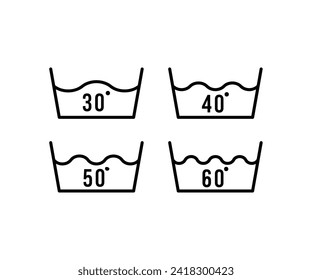 machine washing temperature icons 30 40 50 60°C simple flat minimal outline black white illustration vector design