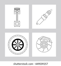 Machine and wheel icon. Auto part design. Vector graphic