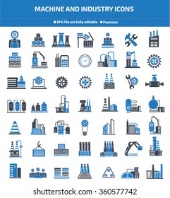 Machine,Industry,construction and engineer icon set,blue version,clean vector