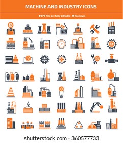 Machine,Industry,construction and engineer icon set,Orange version,clean vector
