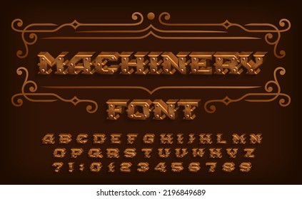 Machinery Alphabet Font. Steampunk Rivet 3d Letters And Numbers. Stock Vector Typescript For Your Design.