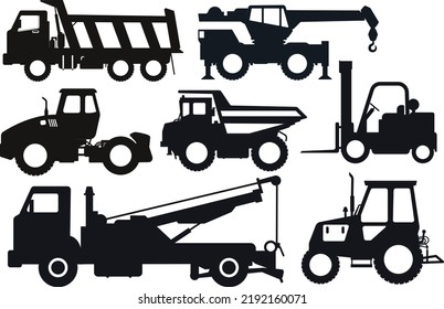 Machinery construction machinery isolated Vector Silhouettes