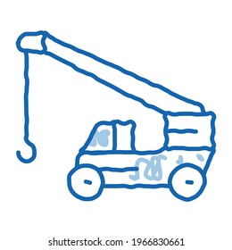 machinery crane sketch icon vector. Hand drawn blue doodle line art machinery crane sign. isolated symbol illustration