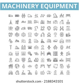 Machinery equipment icons, line symbols, web signs, vector set, isolated illustration