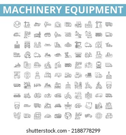 Machinery equipment icons, line symbols, web signs, vector set, isolated illustration