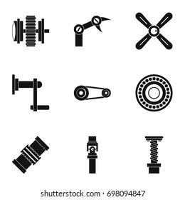 Machinery gear icon set. Simple style set of 9 machinery gear vector icons for web isolated on white background