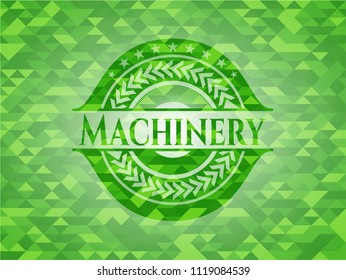 Machinery green emblem with triangle mosaic background