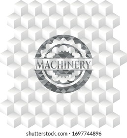 Machinery grey emblem with cube white background