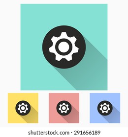 Machinery icon with long shadow, flat design. Vector illustration.