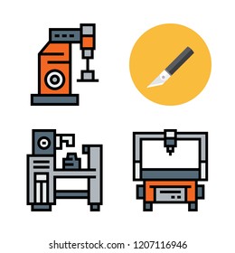 machinery icon set. vector set about cutter and industrial robot icons set.