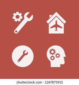 machinery icon. machinery vector icons set wrench, wrench gear, plane hangar and gear head