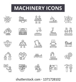 Machinery line icons, signs set, vector. Machinery outline concept, illustration: machinery,industry,machine,equipment,work,industrial,technology,symbol