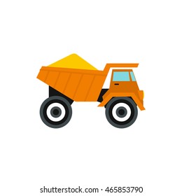 Machinery with sand icon in flat style isolated on white background. Transport symbol