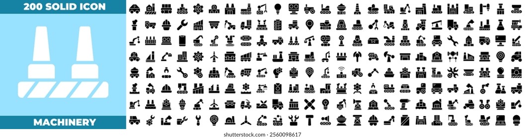 Machinery Solid Editable Icons set. Vector illustration in modern thin solid style of machinery icons: production, factory, manufacture, etc