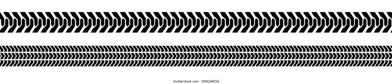 Machinery tires track set, tire ground imprints isolated, vehicles tires footprints, tread brushes, seamless transport ground trace or marks textures, wheel treads - stock vector