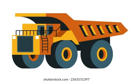 Machinery and trucks for transportation of materials, coal and metal. Isolated metallurgy industry or factory vehicles for moving bulk of products. Car with ladder and container. Vector in flat style