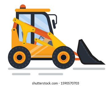 Machinery used in construction vector, isolated icon of machine in working process. Bulldozer vehicle transport helping workmen to cope with tasks