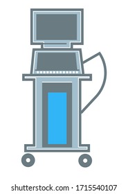 Machinery used in medical care field, isolated equipment for hospitals or clinics. Analysing diseases and illnesses with machinery. Computer with monitor and tubes collecting data, vector in flat