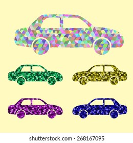 Machines of abstract triangles on a yellow background, vector illustration