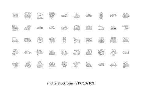 Ilustración de concepto de máquinas, iconos lineales, conjunto de signos de línea, colección de vectores